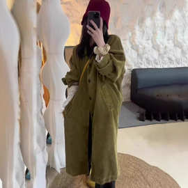秋冬季新款法式高级小众设计感韩版复古灯芯绒风衣外套女