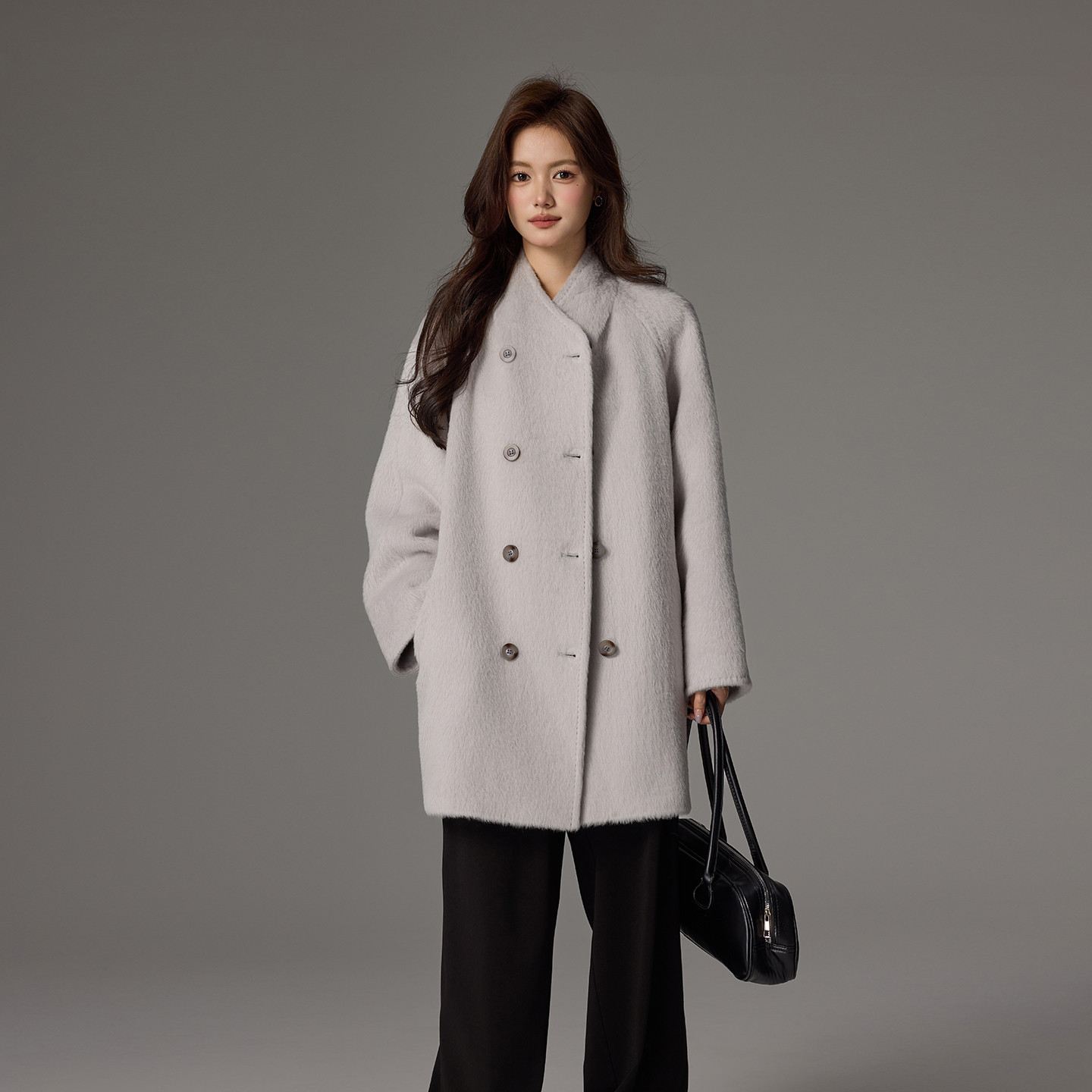 Yuanming 2025 New Classy Double-Sided Suli Alpaca Coat for Women, Mid-Length Woolen Fashion Outwear for Women