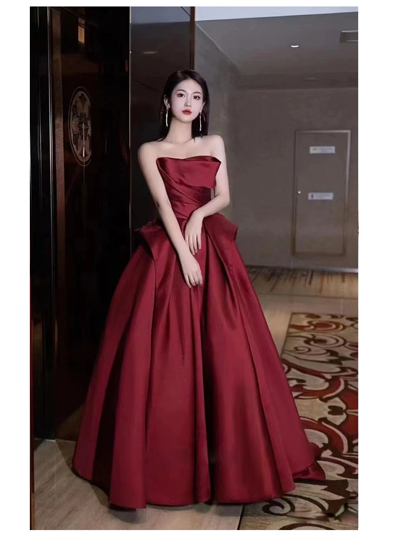 抹胸新娘敬酒服酒红色高级感2025新款缎布订婚结婚婚纱晚礼服长款-阿里巴巴