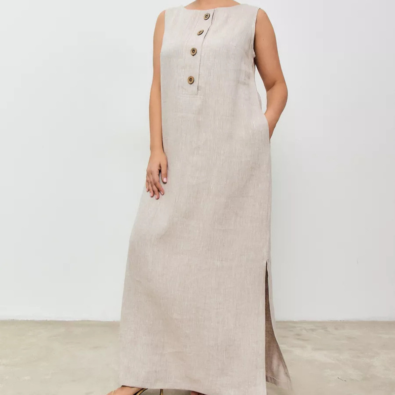 Long Sleeveless Linen Dress in Plus Sizes Long Sleeveless Linen Dress in Plus Sizes