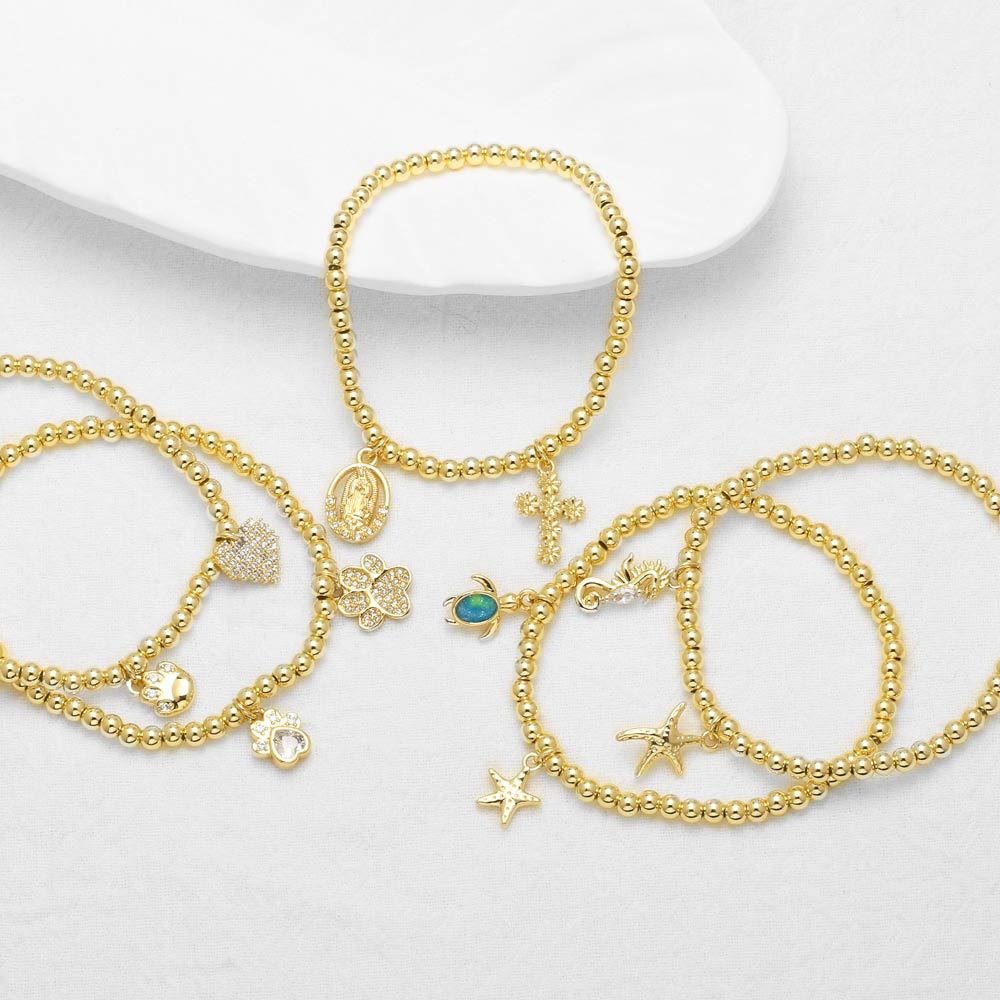 Plating Design Wholesale Jewelry Vintage Style Classic Style Starfish Hippocampus Heart Shape Copper 18K Gold Plated Plating Ball Chain Bracelets