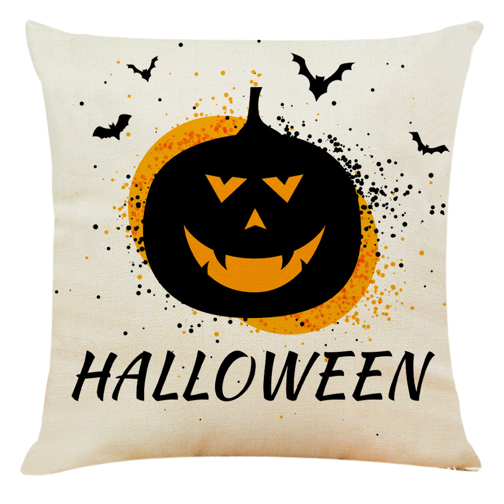 跨境 亚马逊家居靠枕2021亚麻新款南瓜抱枕万圣节抱枕套女巫系列