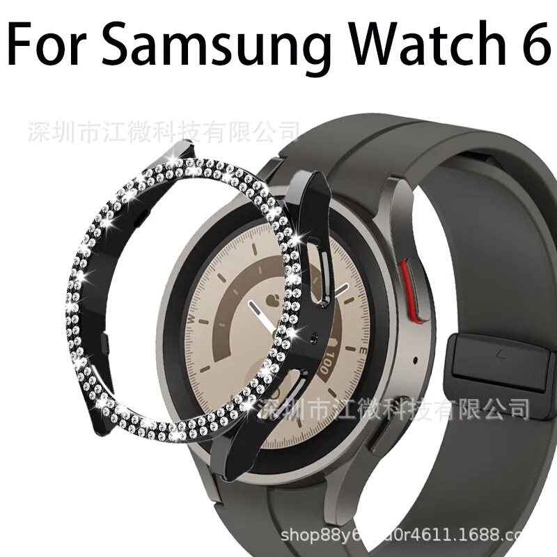 For Samsung watch6 double-row diamond watch case PC case frame case 40/44mm hollow protective case