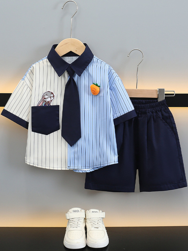 男童夏装卡通套装2025新款儿童夏季薄款韩系两件套男孩学院风衣服|undefined