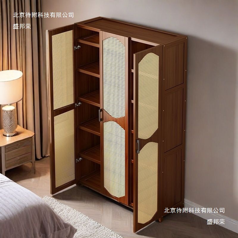 Wardrobe for Home Bedroom Small Apartment Plastic Rattan Dust-Proof Door Against the Wall Integrated Clothes Storage Storage Large-Capacity Wardrobe Cabinet