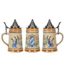 陶瓷啤酒杯带盖啤酒别浮雕德国北欧风格啤酒杯3D立体礼品收藏欧式