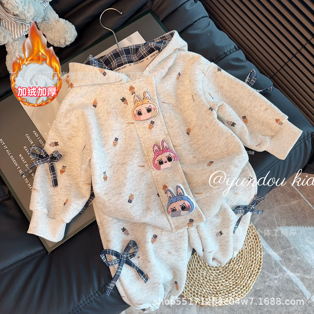 【加绒加厚】2025秋装卫衣套装女童亲子装立体玩偶两件套休闲百搭
