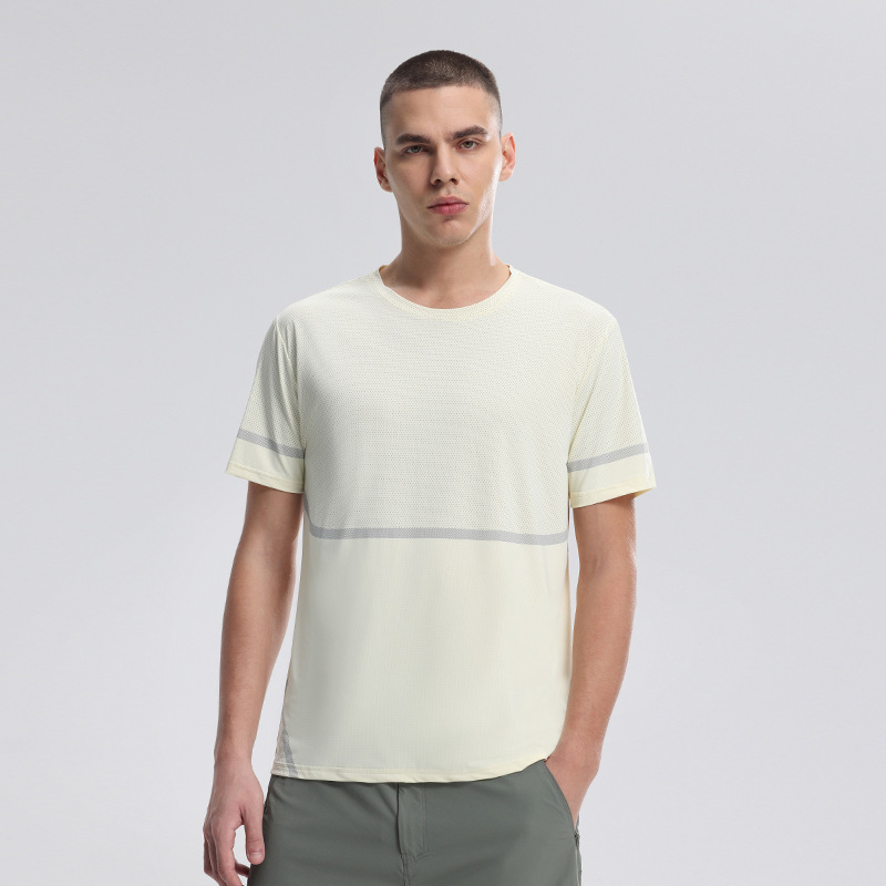 2025 nuevo transfronterizo de verano hielo camiseta de manga corta hombre delgado deportivo ocio transpirable ropa de entrenamiento de carrera seca rápida