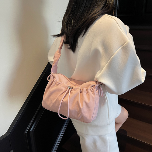 Casual Minimalist Pleated Single Shoulder Bag Spring Korean Version Lightweight Crossbody Canvas Bag Unique Design Single Shoulder Bag for Women