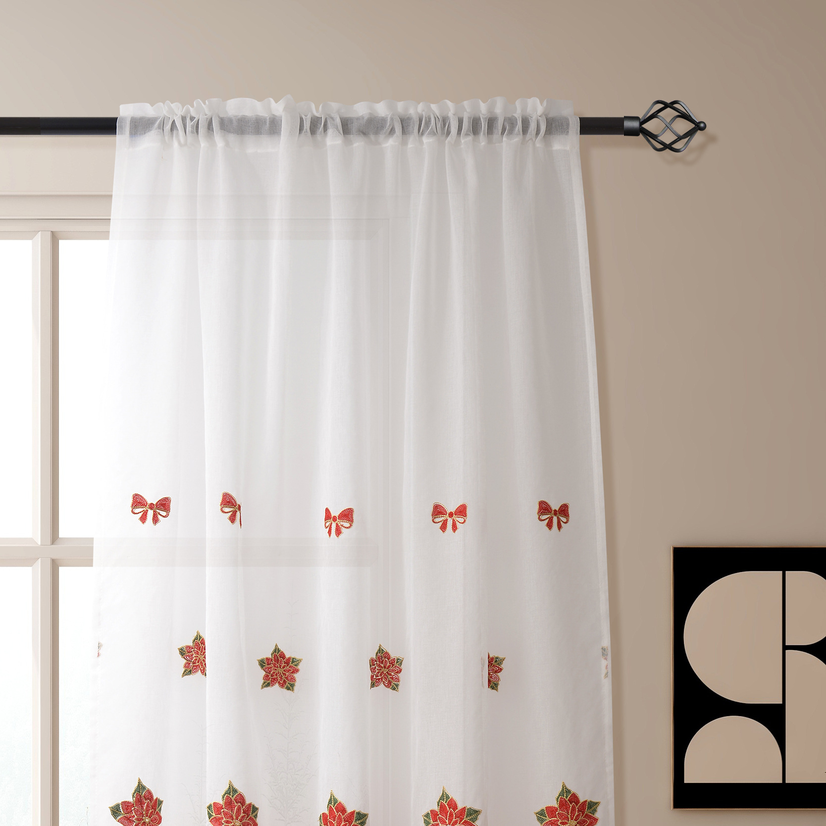 Nuevo hilo bordado de Navidad transfronterizo, cortinas de pantalla de ventana opacas, cortinas terminadas de Navidad de Amazon europeas y americanas TEMU