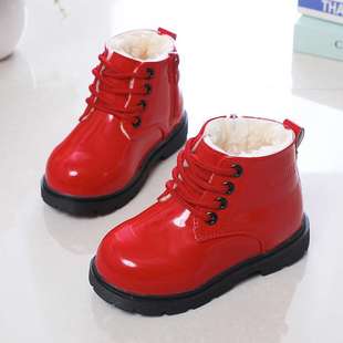 Autumn and Winter New Korean Style Mid-Tube Kidsren's Cotton Snow Boots Boys' Shoes Leather Boots Girls Princess Cotton Shoes Baby Cotton Boots