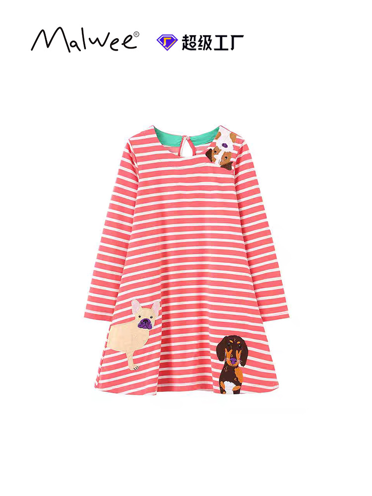 Vestido de niñas otoño y invierno nuevo estilo europeo y americano rayas de niños de cuello redondo mangas largas vestidos de princesa de otoño