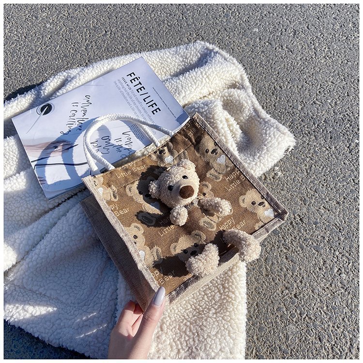Portable lunch box, canvas bag 2021 new Korean version Instagram college student class bear tote bag undefined