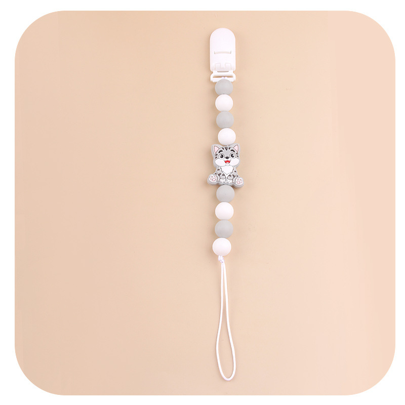 Amazon nuevo clip de pezón de plástico para bebés animados animales gatos calmar silicona bebé molar cadena de pezón