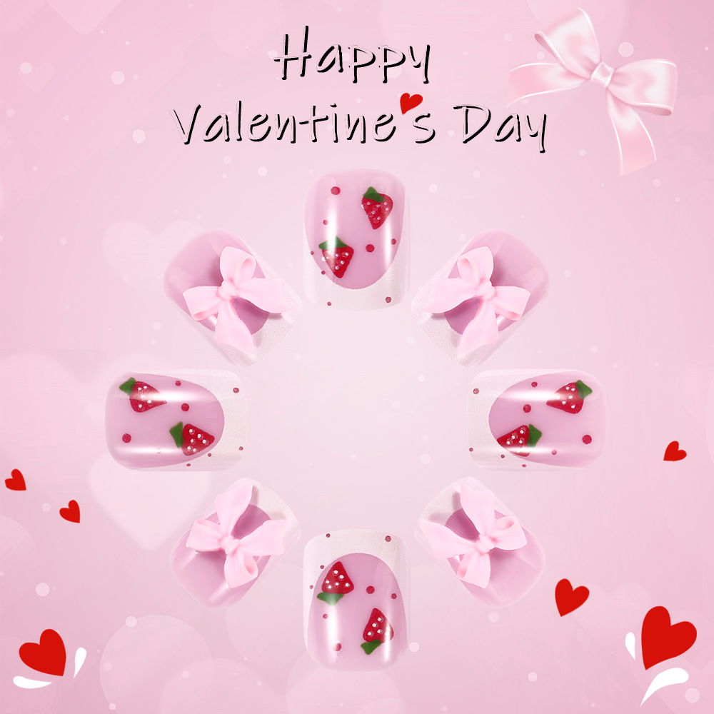 25g Weight press-on nails Nail Supplies Plastic Material Valentine'S Day Festival Knot, Strawberry, Butterfly, Bow Knot Pattern Valentine'S Day Knot Strawberry Butterfly Plastic Press-on Nails 7