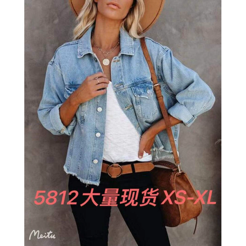 Спотовые осенние и зимние новые джинсовые куртки женские AliExpress Amazon уличные хипстеры свободная шерстяная короткая куртка