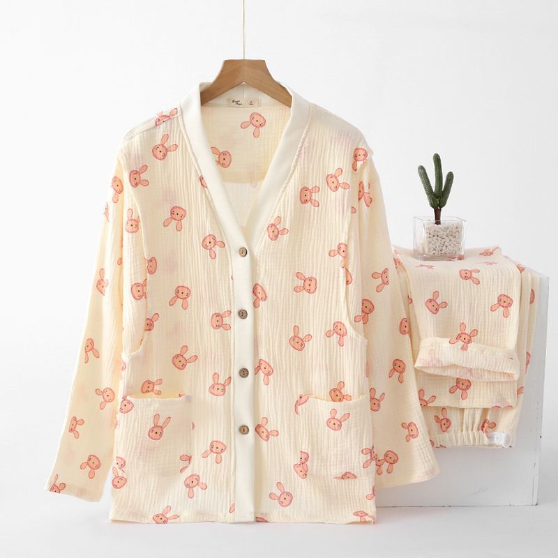 브이넥-링클천-핑크래빗-오프화이트