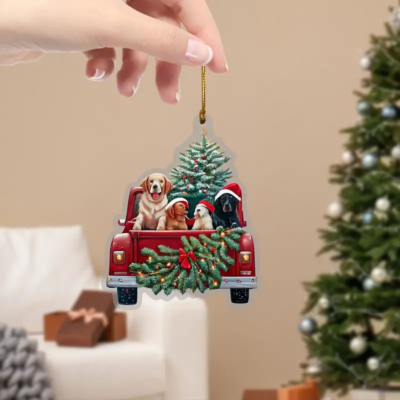 Nuevo automóvil de Navidad transfronterizo perro decoración de árbol de Navidad colgante acrílico plano decoración de regalos de Navidad