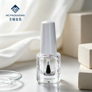 透明方形甲油玻璃瓶 亮光白色锥形盖 简约甲油分装空瓶支持丝印