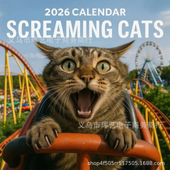 跨境新品Funny 2026 Calendar Screaming Cats过山车猫咪尖叫日历