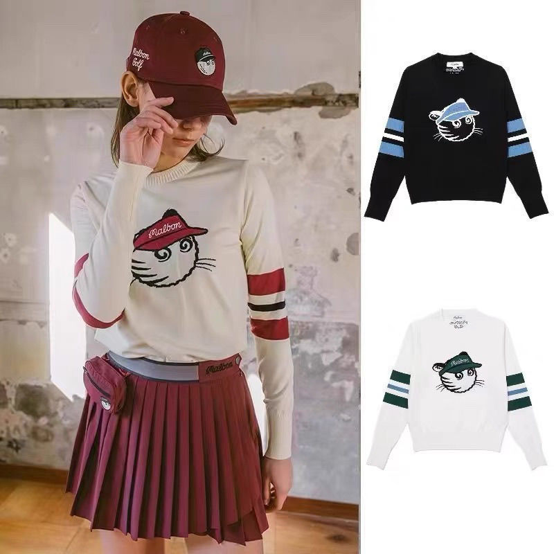 2024 New Korean Style Golf Clothing Women's Long-Sleeved Anti-Pilling Core-Spun Yarn Round Neck Knitwear Fashionable and Versatile