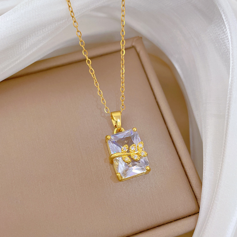 Foglie rettangolari, lusso leggero, splendida collana interamente tempestata di diamanti, catena versatile per clavicola da donna, catena in acciaio al titanio_voghion.com