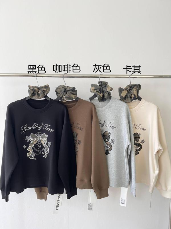 2025冬季新款辣妹风风圆领落肩字母印花卫衣蝴蝶结上衣女18369|undefined