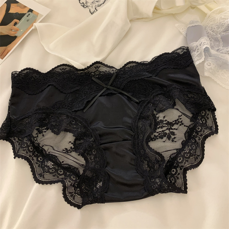 【微醺甜心】中低腰缎面纯欲蕾丝纯棉裆透气女士内裤少女生三角裤|undefined