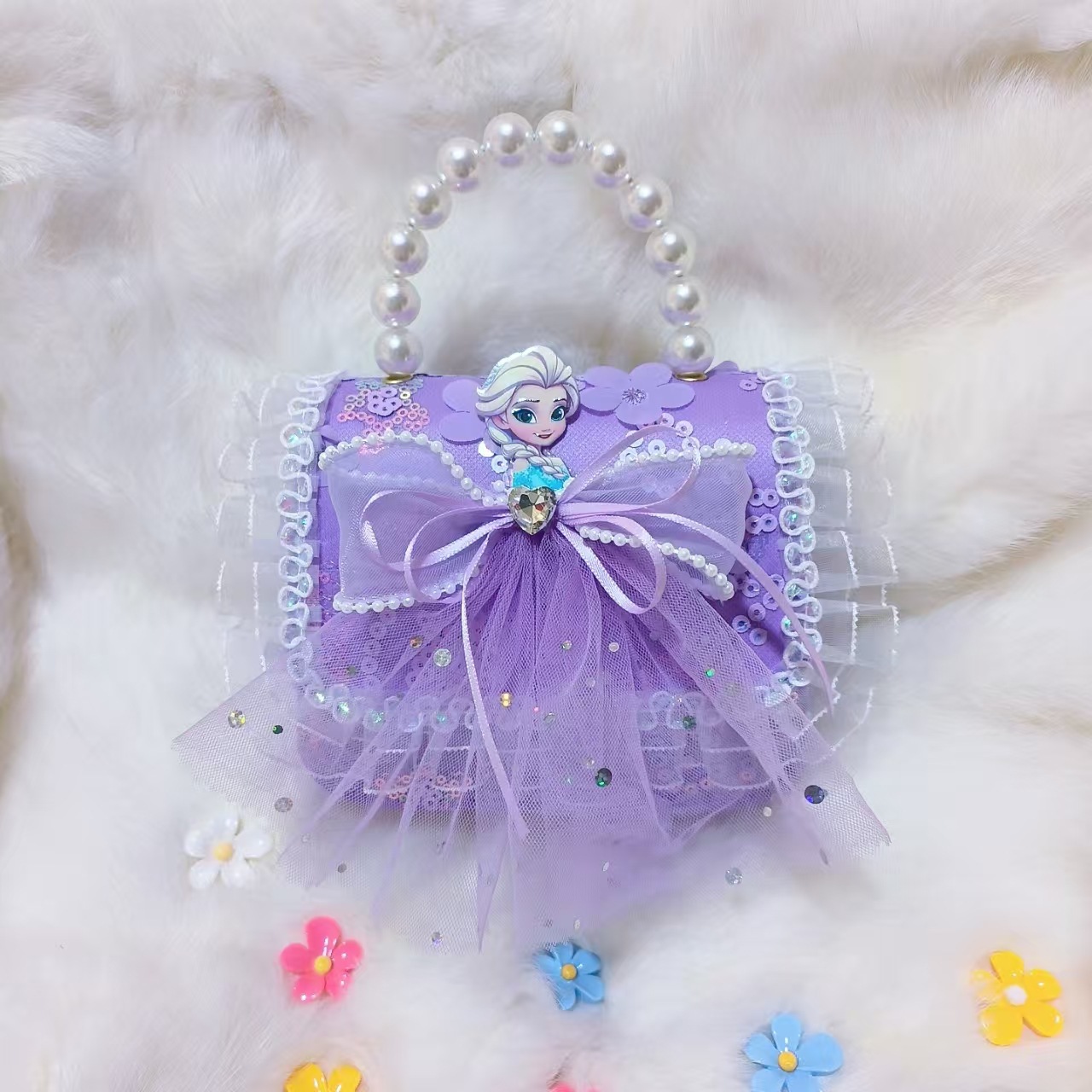Bolso de perla arco princesa Elsa cambio bolso accesorios bolso de Año Nuevo para chicas bolso de dibujos animados bolso cuadrado