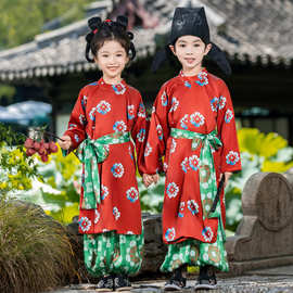 汉服女童春秋唐装圆领袍儿童古装2025新款中国风男童小少爷国学服