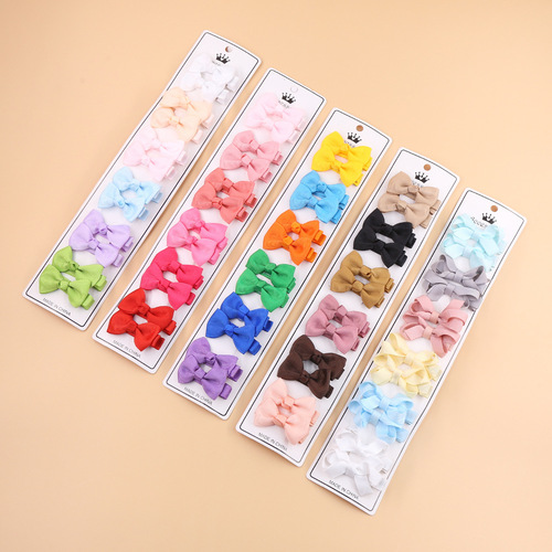 European and American foreign trade cute children's hair accessories ribbed ribbon bow duckbill clip hairpin hairpin set baby headwear