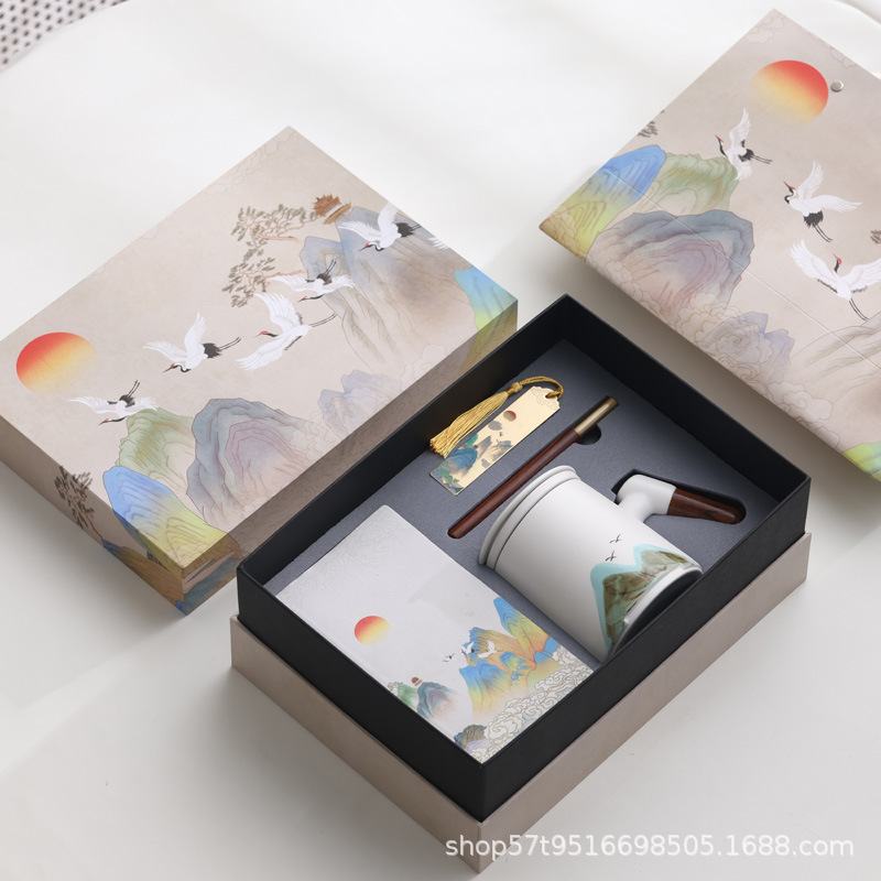 Taza de cerámica Jiangshan set de regalo de taza de marca de filtro de taza de agua de negocios de talla LOGO publicidad al por mayor