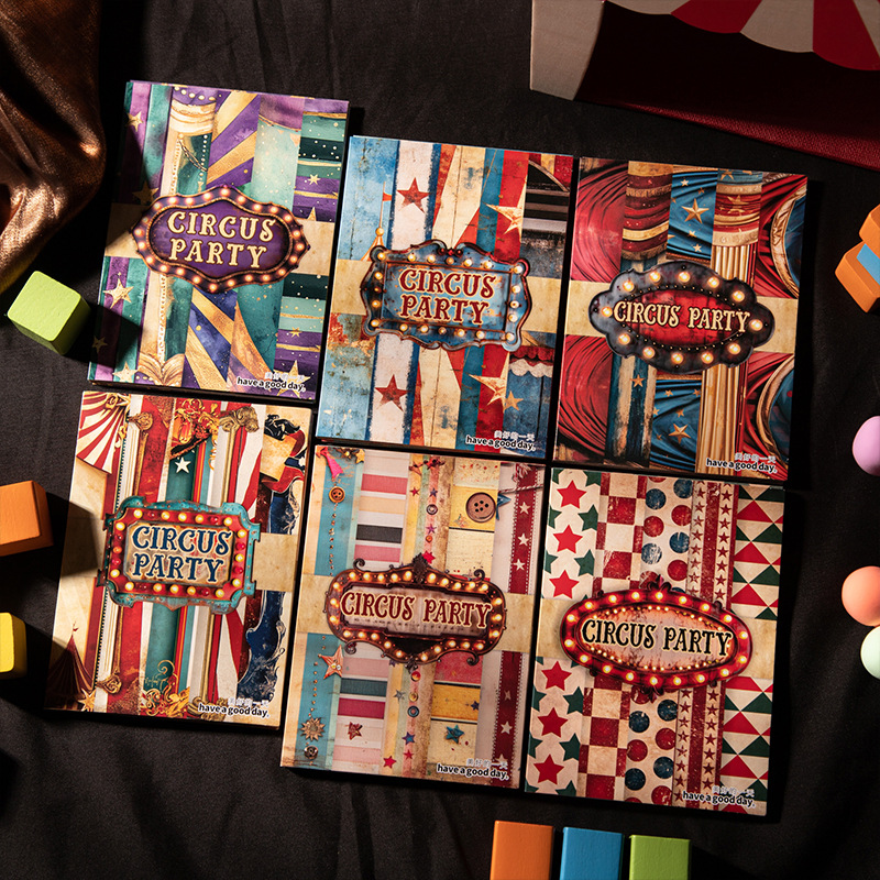 Beautiful Day Circus Party Series Non-Sticky Material Paper for Scene Setting, 6 Types of Journal Decoration Materials