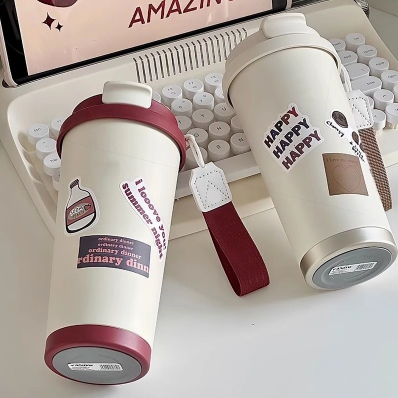 新しいウォーターカップ、ステンレス製魔法瓶カップ、見栄えの良い食品グレードのコーヒーカップ、ポータブルストローカップ|undefined