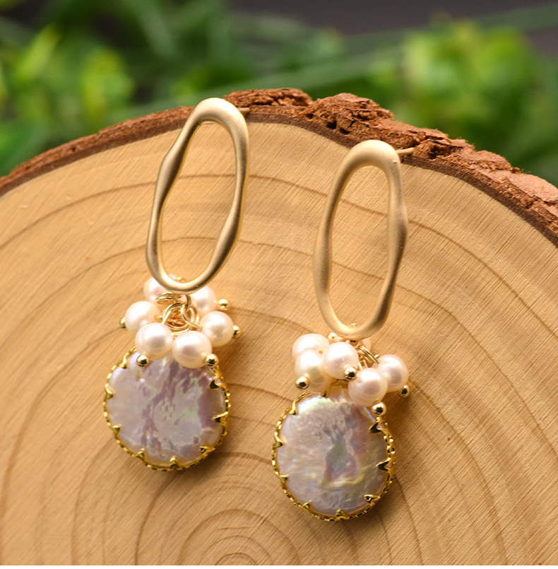 Pearl Material 18K Gold Plated Plating Retro Round Pearl Plating Inlay Pearl Drop Earrings 1 Pair