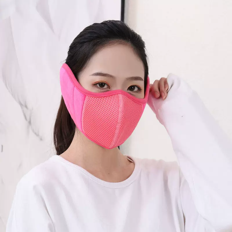 秋冬款加厚二合一口罩透气网格耳套户外骑行防风防寒护耳保暖口罩