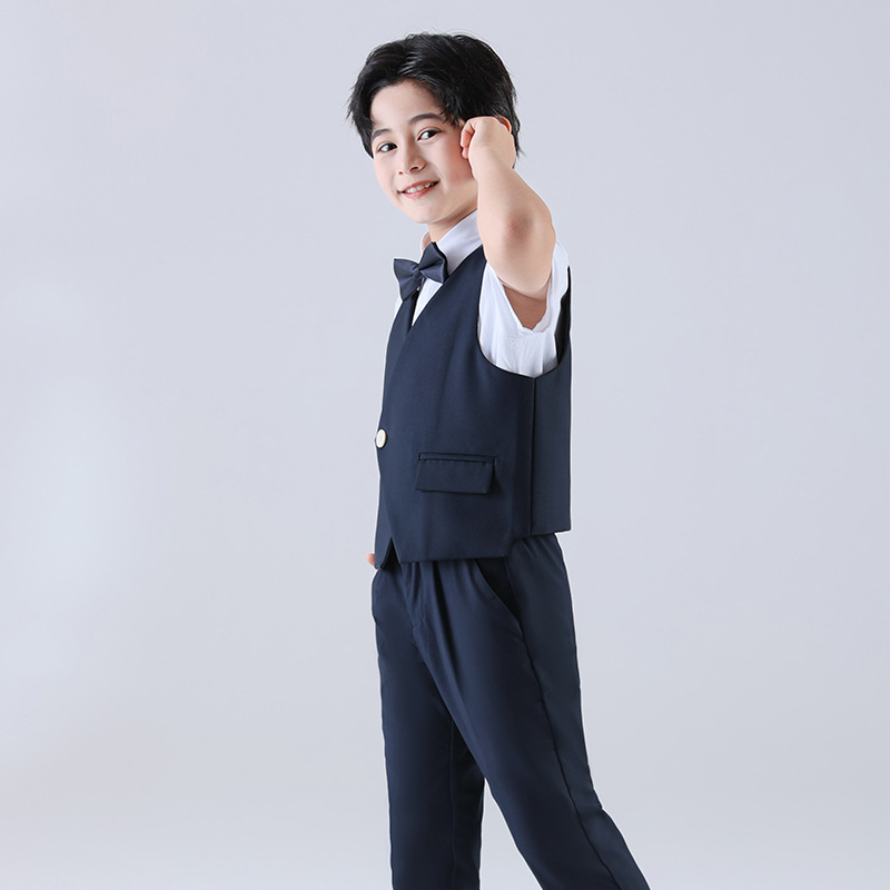 Trajes para niños, chalecos individuales, primavera y otoño, nuevos niños, bodas de estilo británico, niños de flores, trajes de actuación de estilo universitario, vestidos de color sólido