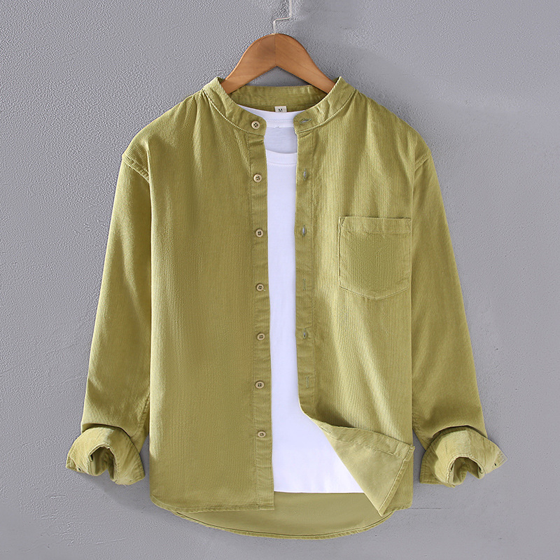 Spring Japanese Fresh Corduroy Shirt Men's Trendy Retro Striped Velvet Small Coat Korean Casual Long sleeved Shirt_voghion.com