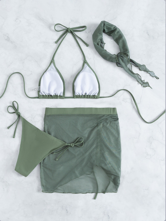 175g Weight Sleeveless Sleeve Length Nylon Fabric Type Shorts Co-ord Set Sets Type 4 Pieces Set Quantity Swimming Occasion 3 Pieces Set Neckline Regular Fit Fit Type Solid Color Pattern Women's Gender Sexy Style Women's Sexy Solid Color 4 Pieces Set Bikinis Swimwear 10