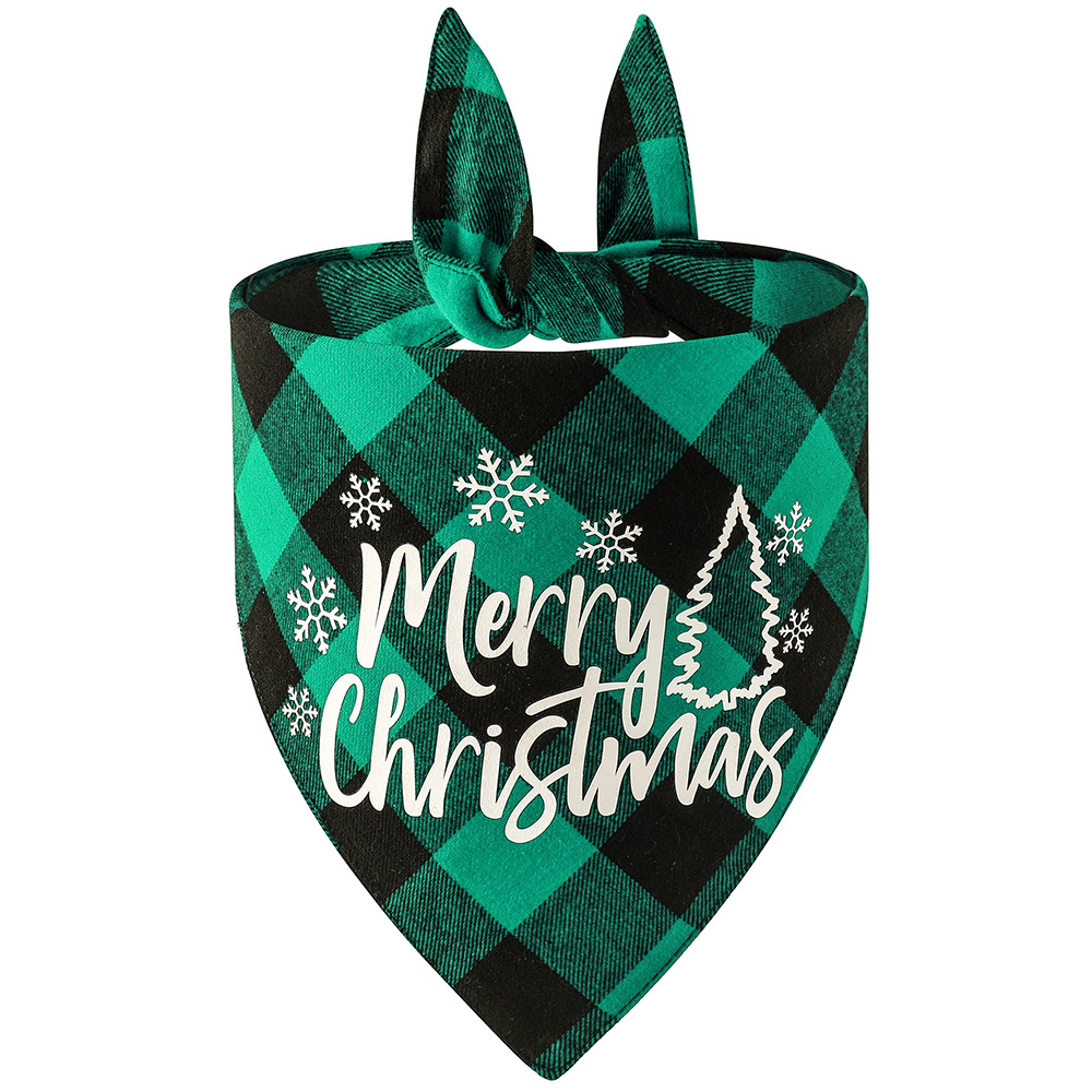 Nueva tela escocesa de algodón transfronterizo perro mascota bufanda triángulo toalla perro impreso saliva toalla Navidad dibujos animados al por mayor