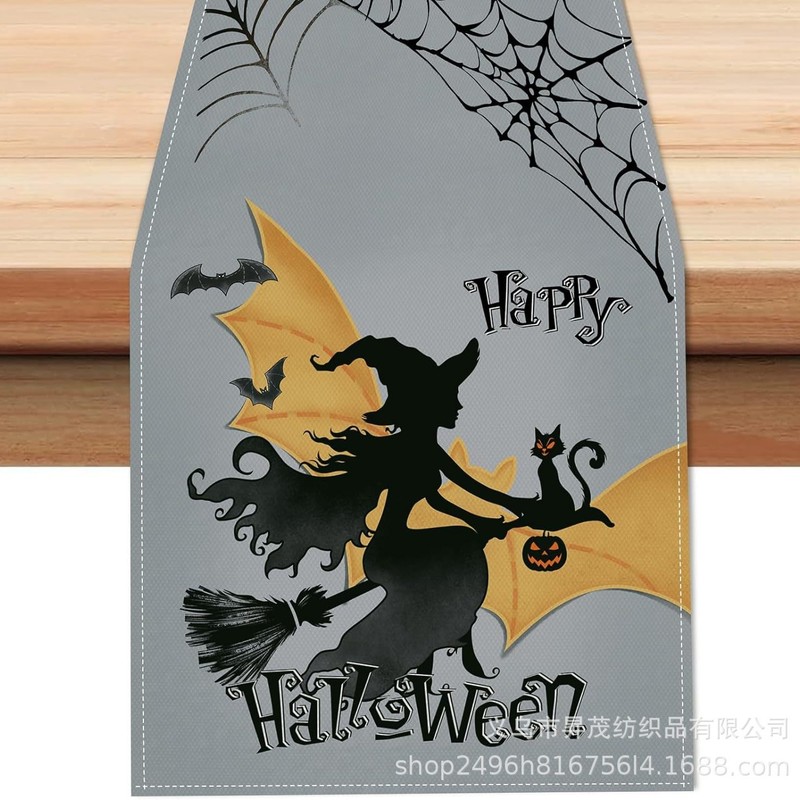 国境を越えた新型ハロウィーン骨格カボチャコウモリテーブル旗家庭装飾テーブルテーブルクロス茶テーブル布|undefined