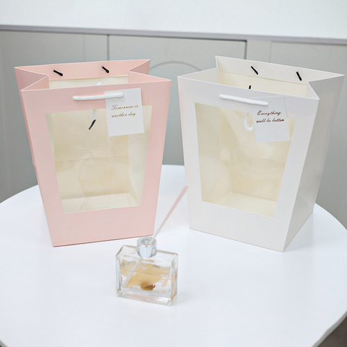 Festival Black Trapezoid Bag Transparent Window Toy Bag Shoulder Bag Window Display Bag Flower Packaging Gift Bag Wholesale