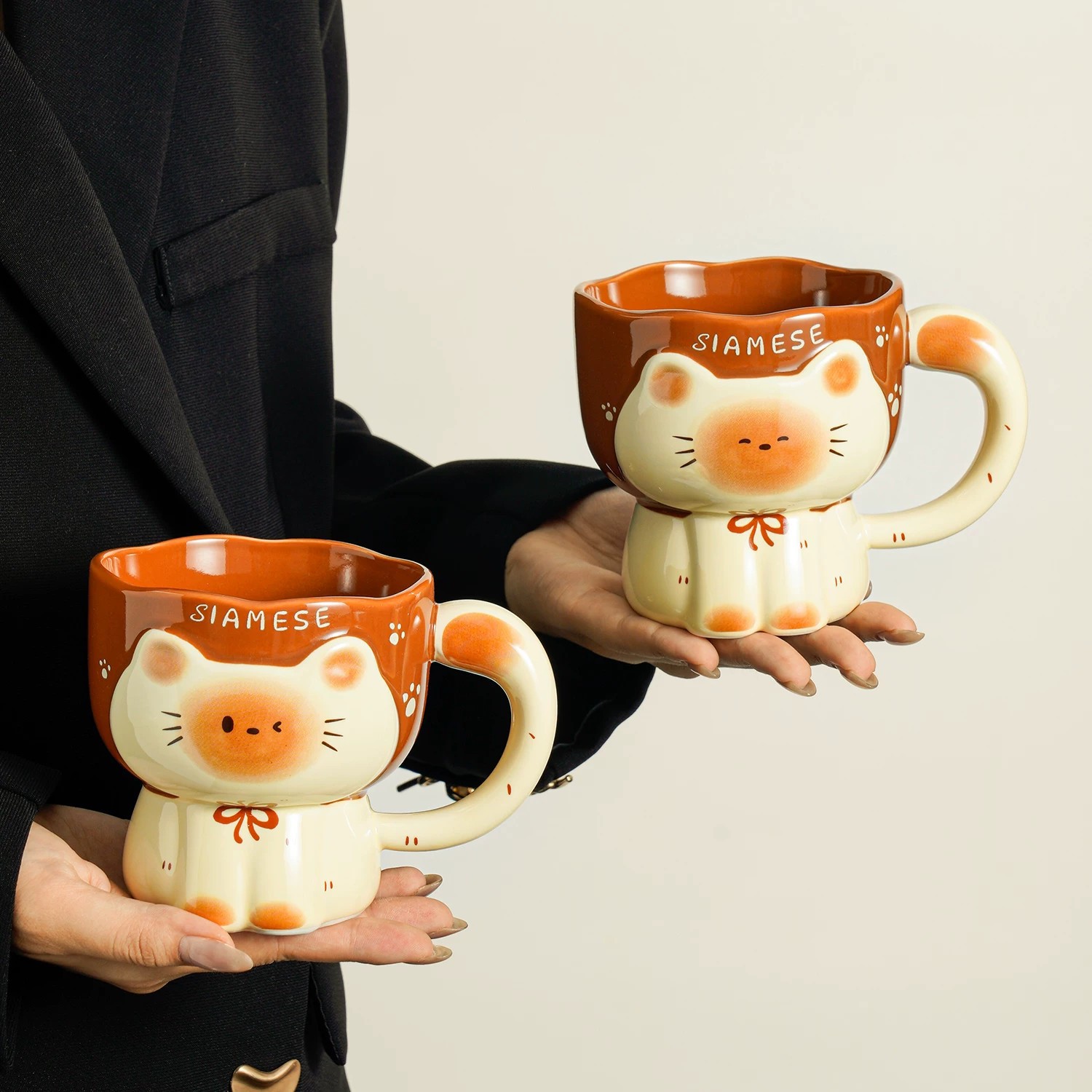 Taza de gato Siamese, taza de marca de nicho, taza de agua, taza de desayuno de café doméstico de alto valor para mujeres