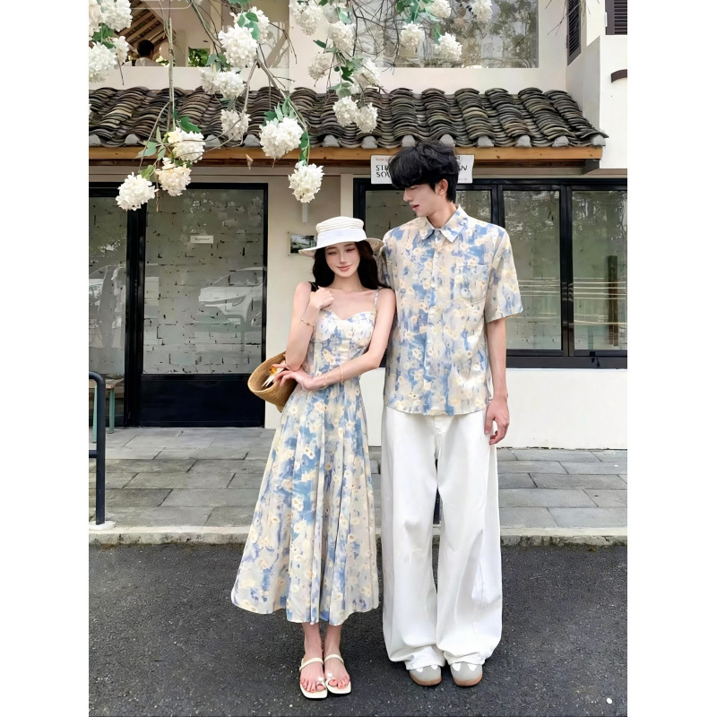 Real shot 2026 couple's outfit: oil painting long dress, seaside vacation beach dress, floral print suspender dress, women's high-end style Real shot 2026 couple's outfit: oil painting long dress, seaside vacation beach dress, floral print suspender dress, women's high-end style