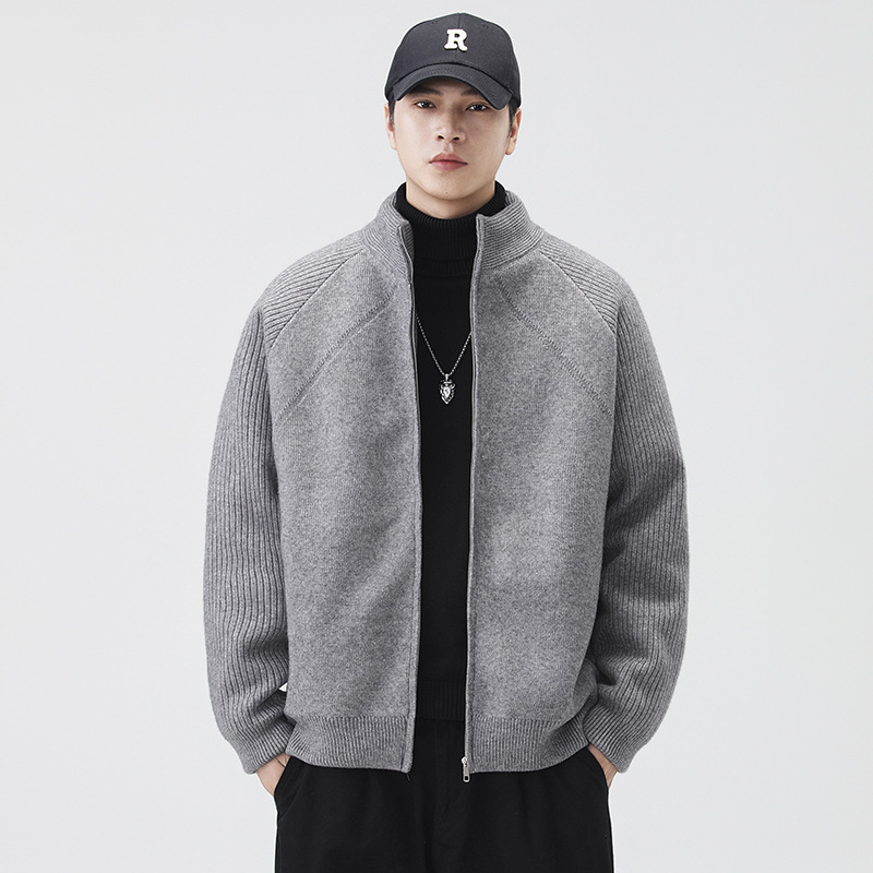 2025 nuevo chaqueta de plumón de invierno para hombres gruesa abrigo de chaqueta de arroz blanco ropa de hombre casual suéter de cuello de pie cardigan