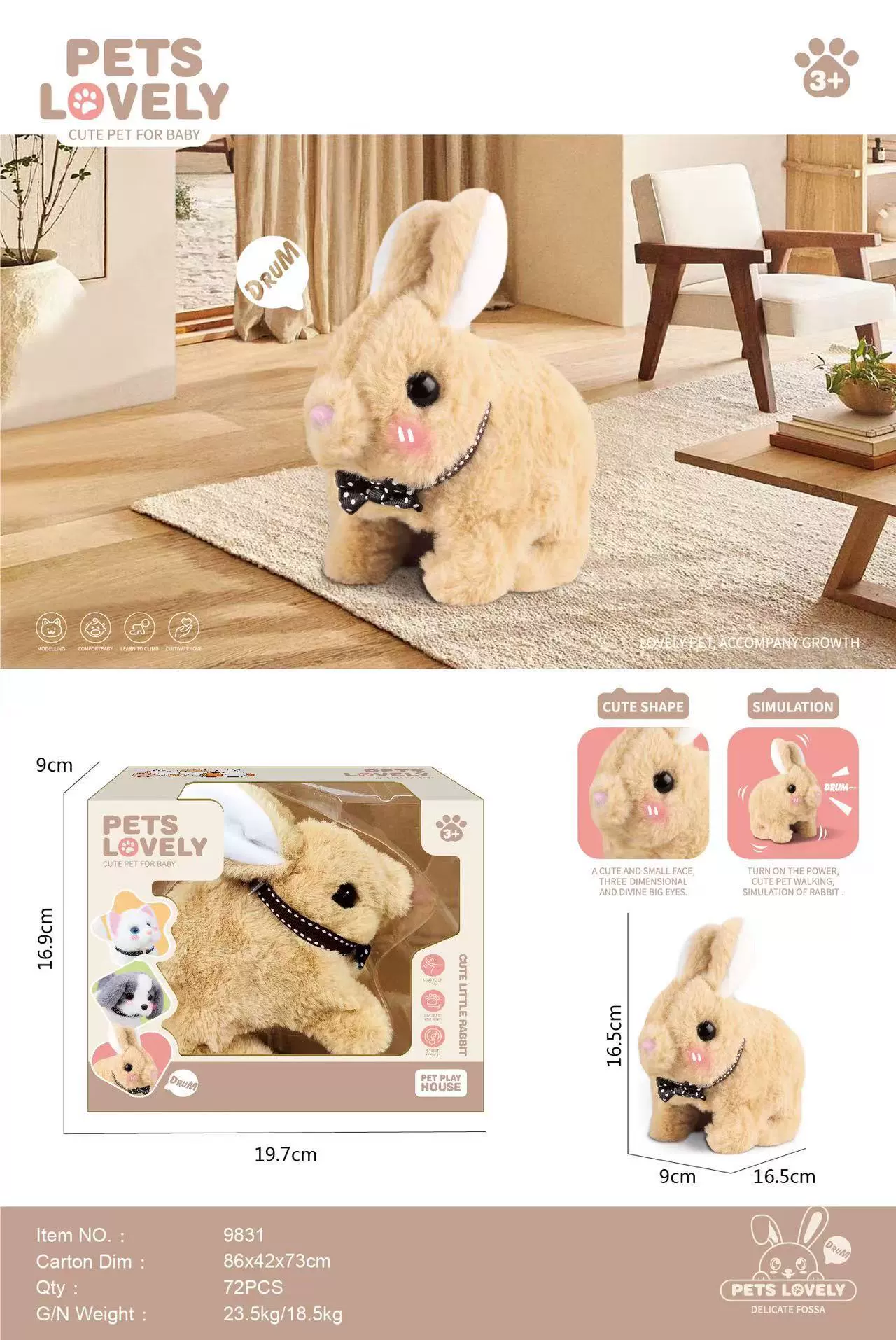 Electric realistic plush rabbit, videogame, gift box, toy