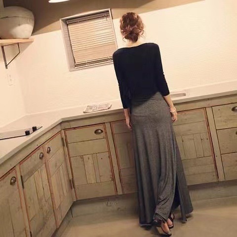 Women's Spring and Autumn High-Waisted Medium-Length Elegant Grey Draping A-Line Large Swing Skirt