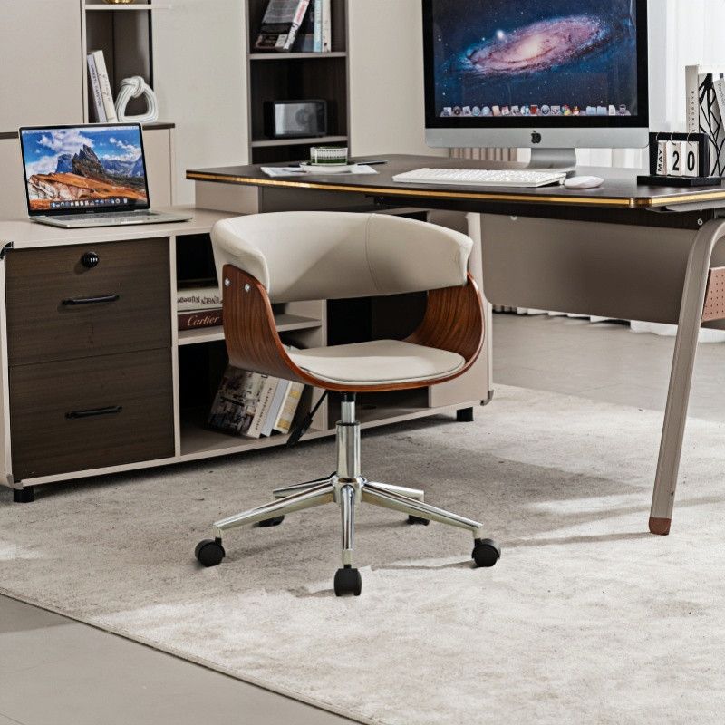 Silla de computadora ligera y de lujo simple, silla de oficina de personal giratoria, silla de estudio de madera maciza cómoda para el hogar