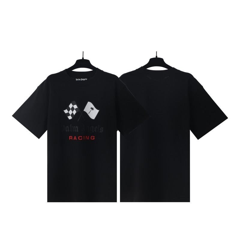 Comercio exterior transfronterizo al por mayor PA pintura en aerosol carta manga corta palmera niebla calle alta marca de moda graffiti logo hombres y mujeres camiseta