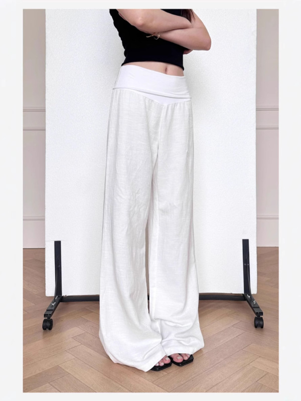 メーカー直販のリラックス感とスリムなウエストのワイドレッグパンツ、女性用夏用薄手リネンクールで多用途なフロアレングスパンツ|undefined